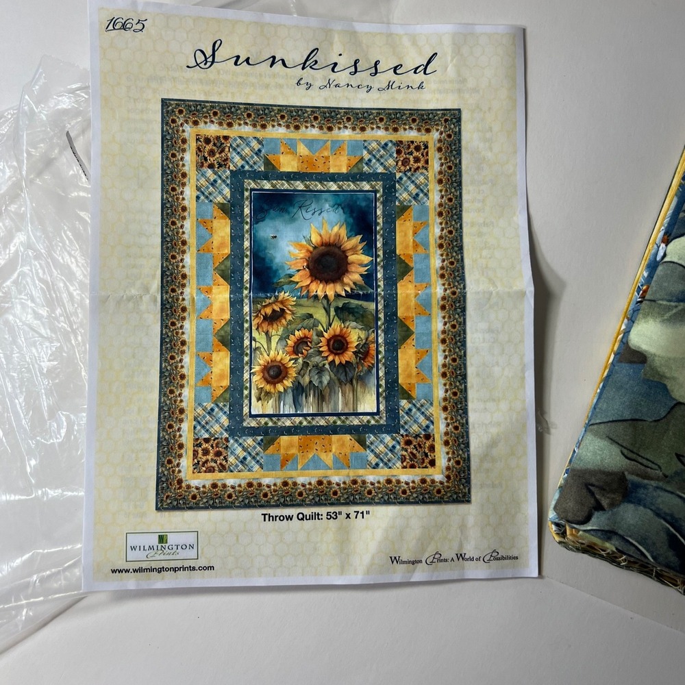 Wilmington Prints Sunkissed Nancy Mink Sunflower Throw Quilt Kit New 53x71